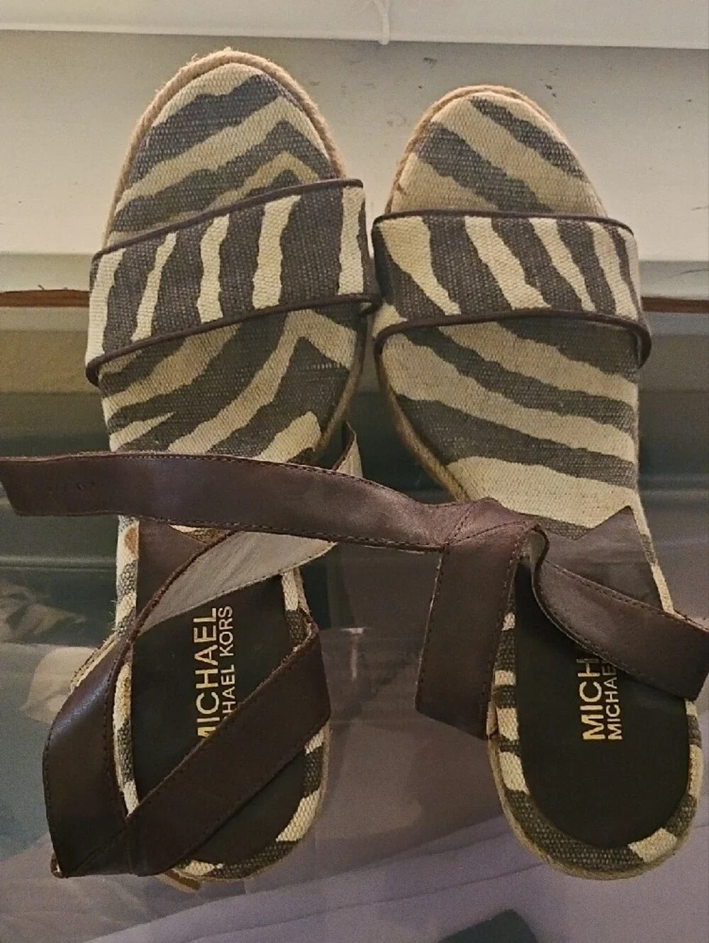 Michael Kors Zebra Stripe Platform Wedge Sandals - Brown